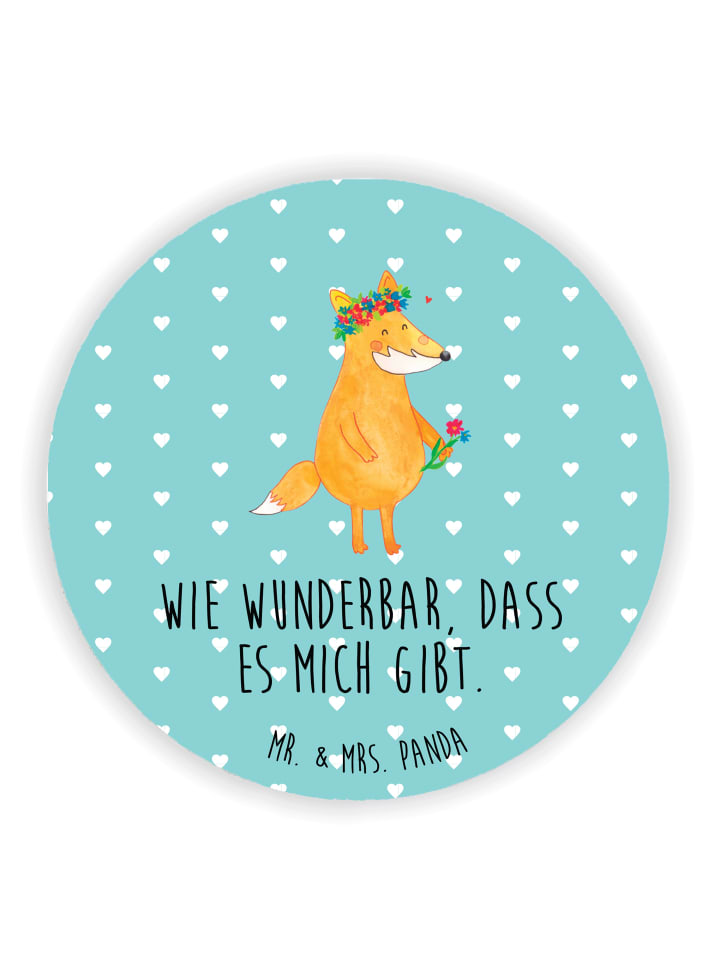 Kühlschrankmagnet Fuchs Blumen mit Spruch in Türkis Pastell