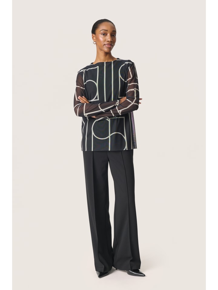Langarm-Shirt SLAvetta Gerade Passform in Black w White Monogram