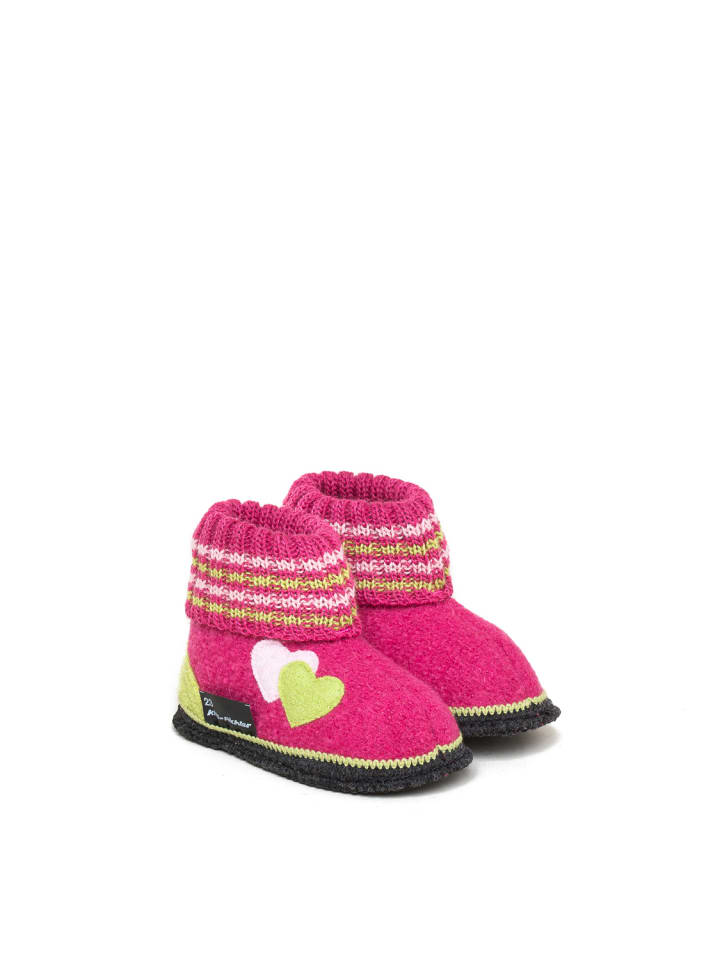 Kinderhausschuh Kauns Appl. Doppelherz in pink