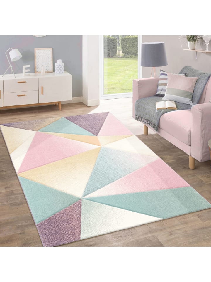 Teppich Kurzflor Geometrisch Wohnzimmer in Mehrfarbig