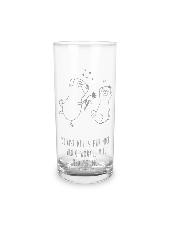 Wasserglas Mops Verliebt mit Spruch in Transparent