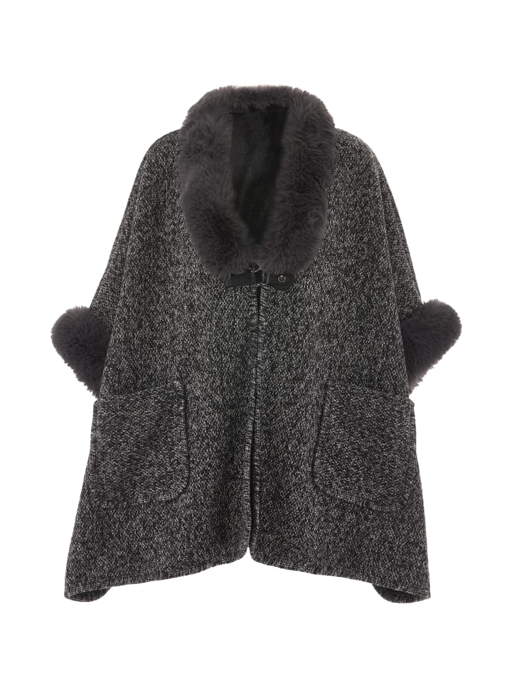 Damen Poncho in Beige Grau
