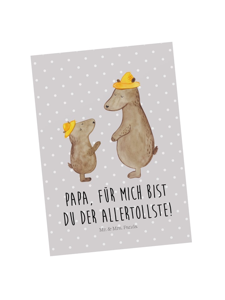 Postkarte Bären mit Hut mit Spruch in Grau Pastell