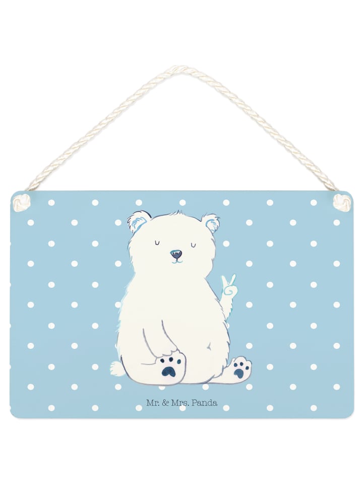Schild Eisbär Faul ohne Spruch in Blau Pastell