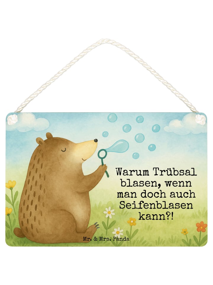 Schild Bär Seifenblasen Design mit Spruch in Weiß