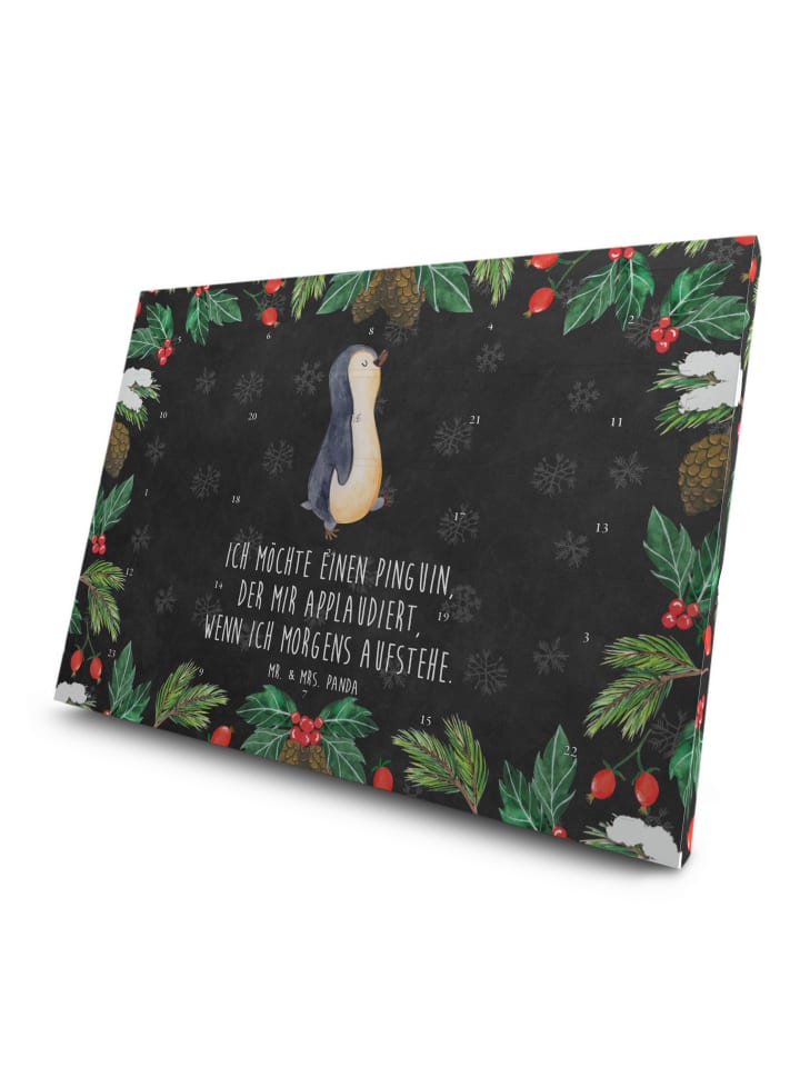 Advents-Teekalender Pinguin mHerzieren mit Spruch in Kreidetafel