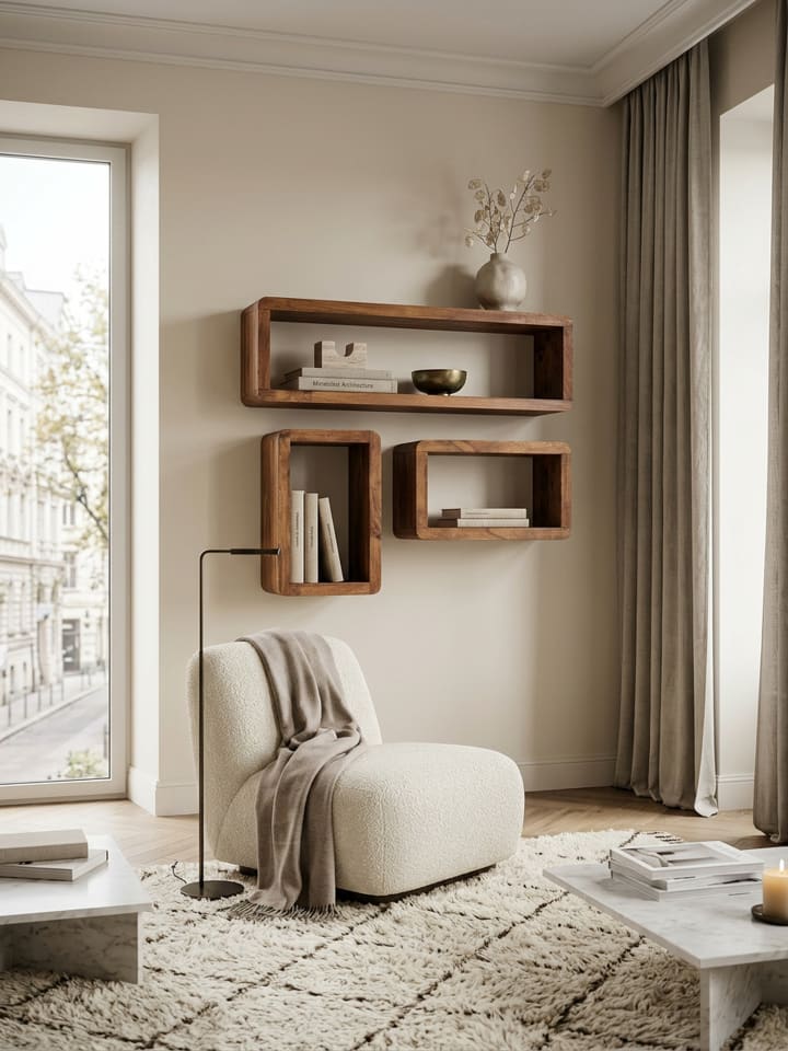 Design Wandregal 3er Set BOHA Massiv Holzregale in Massivholz