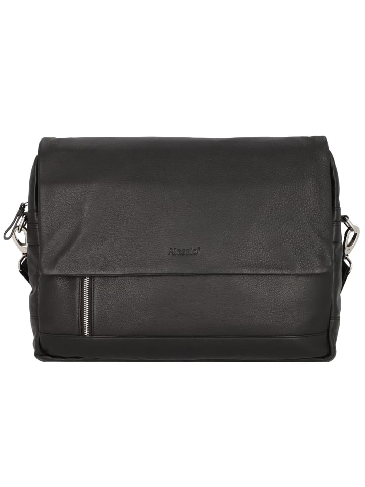 Aktentaschen Messenger Leder 38 cm Laptopfach schwarz
