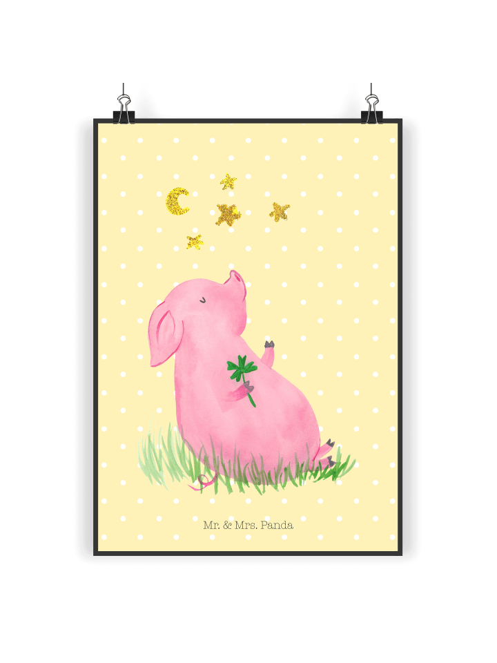 Wandbild Schwein Glück ohne Spruch in Gelb Pastell