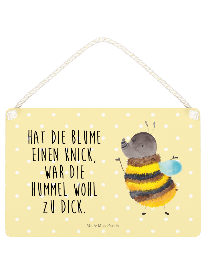 Schild Hummel flauschig mit Spruch in Gelb Pastell