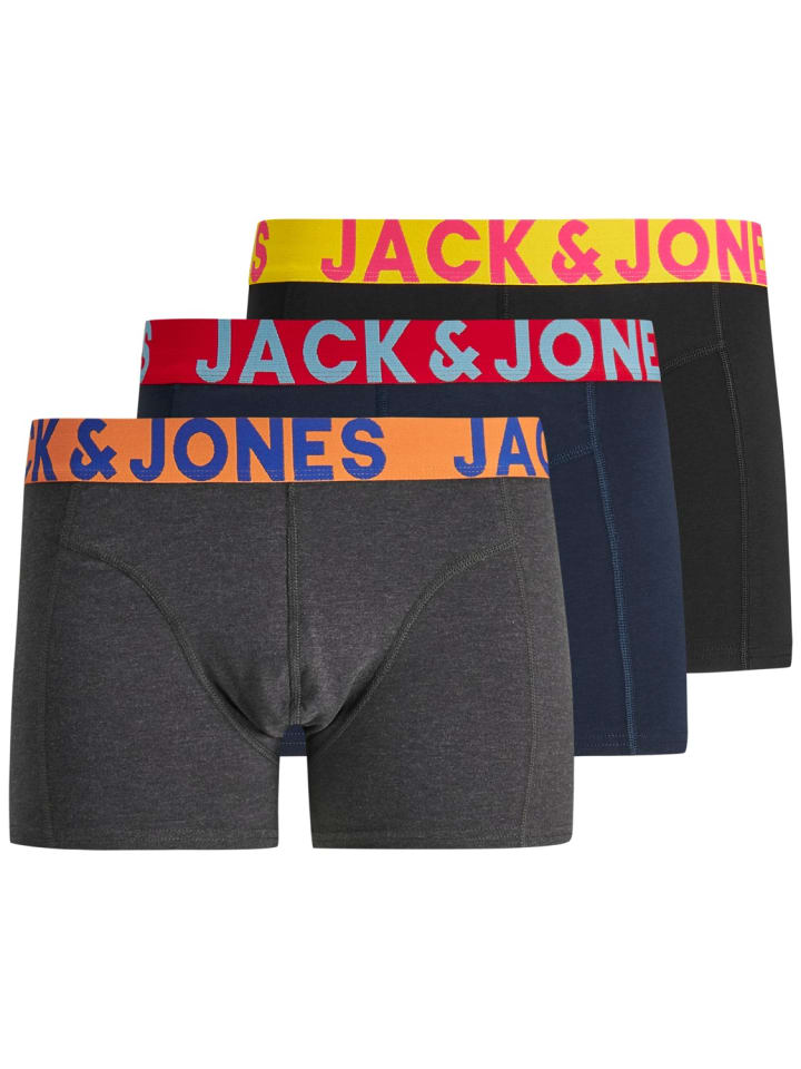 Set 3er Pack JACCRAZY Trunks Boxershorts Unterhose in Schwarz-Navy-Grau