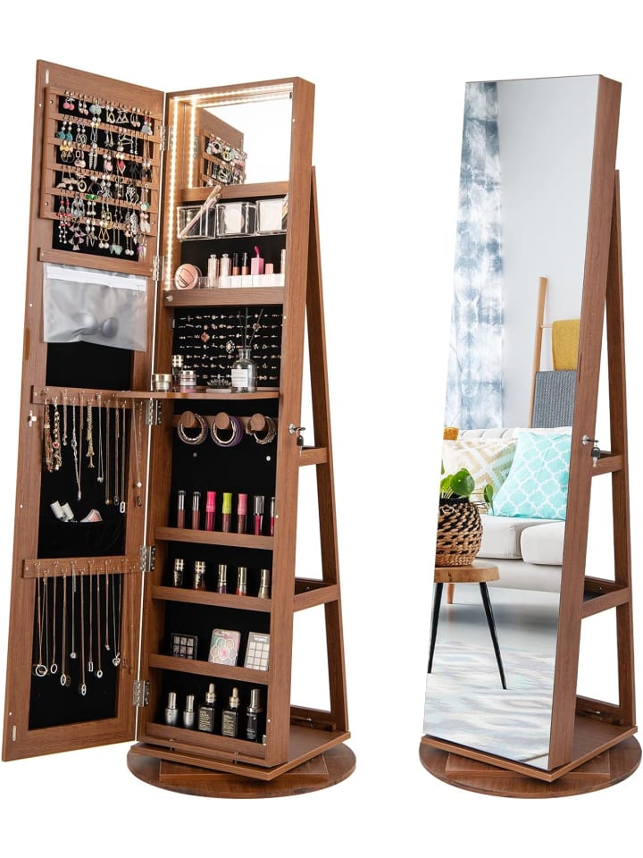 Schmuckschrank 3 in 1 drehbar in Hellbraun