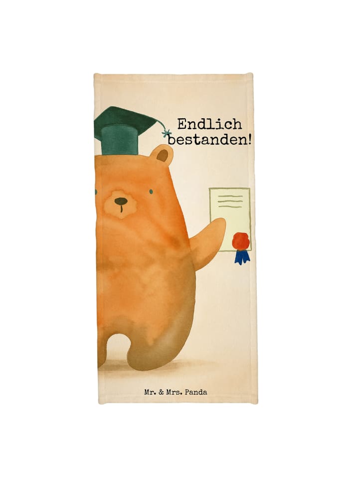 Strandtuch Bär Prüfung Design mit Spruch in Blau Pastell