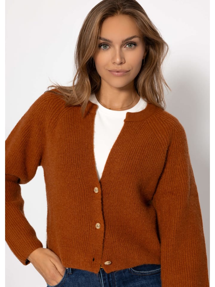 Cardigan mit V-Ausschnitt in Braun