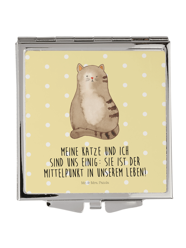 Handtaschenspiegel quadratisch Katze Sitzen mit... in Gelb Pastell