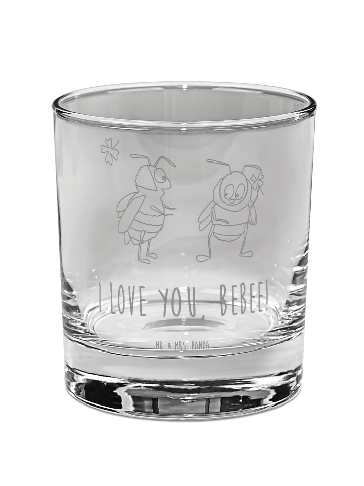 Wasserglas Bienen Paar mit Spruch in Transparent