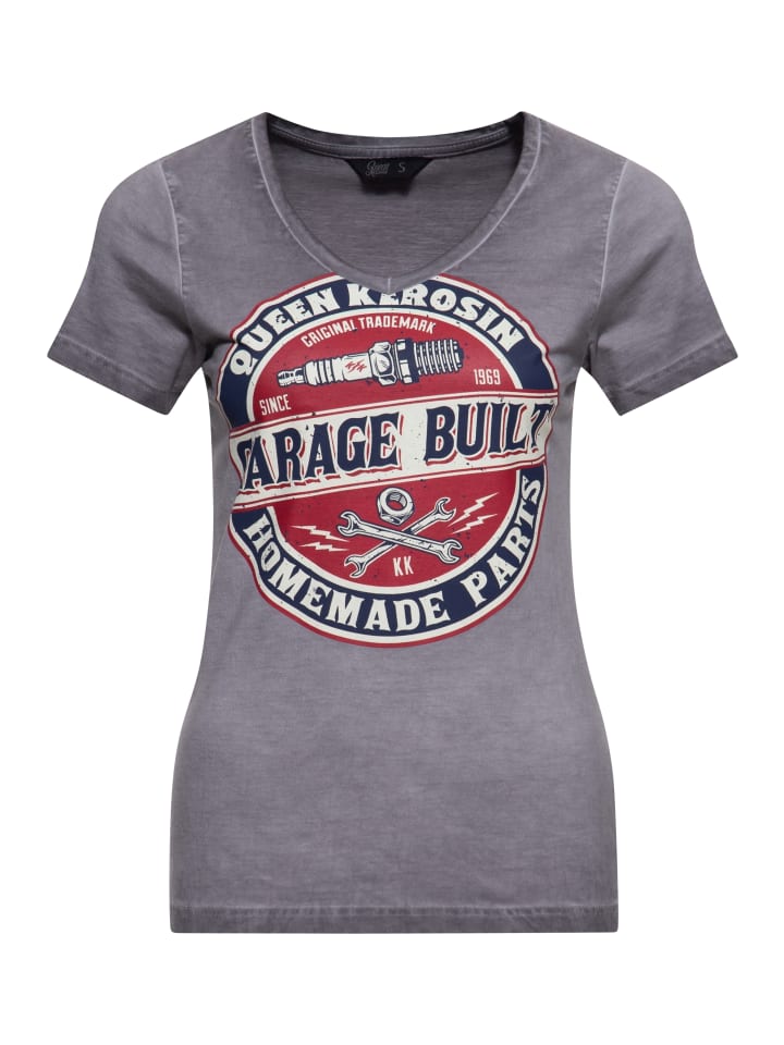 Queen Kerosin Oil Washed T-Shirt Garage Built in anthrazit