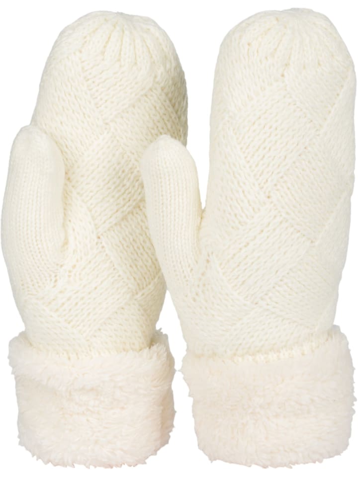 Strick Fäustlinge Handschuhe in Creme-Weiß