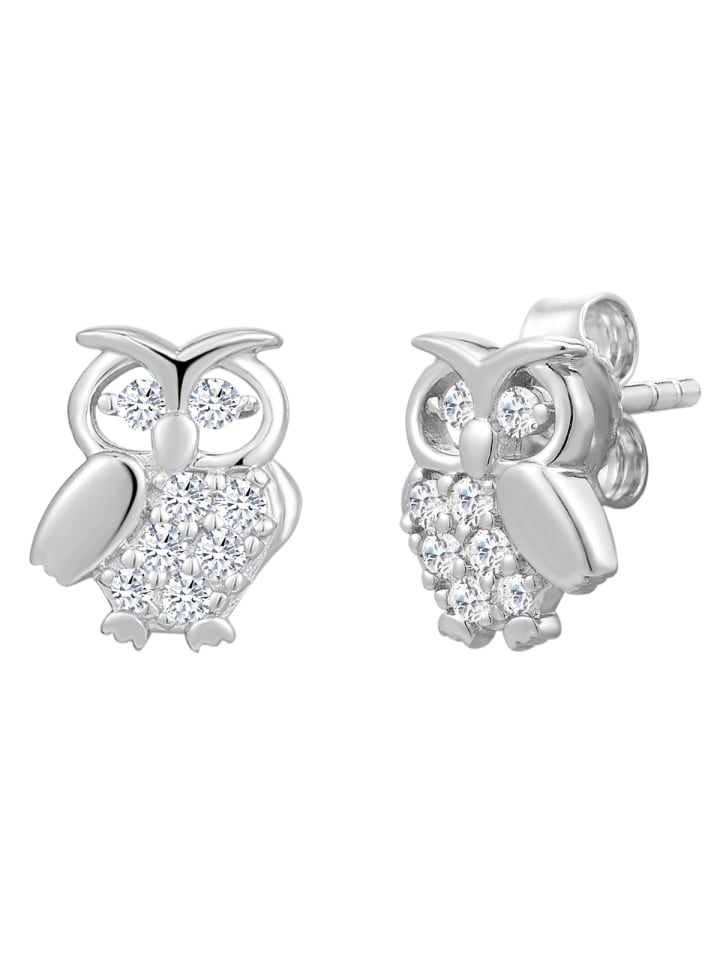 Ohrstecker Eule aus Sterling Silber mit Zirkonia in silber