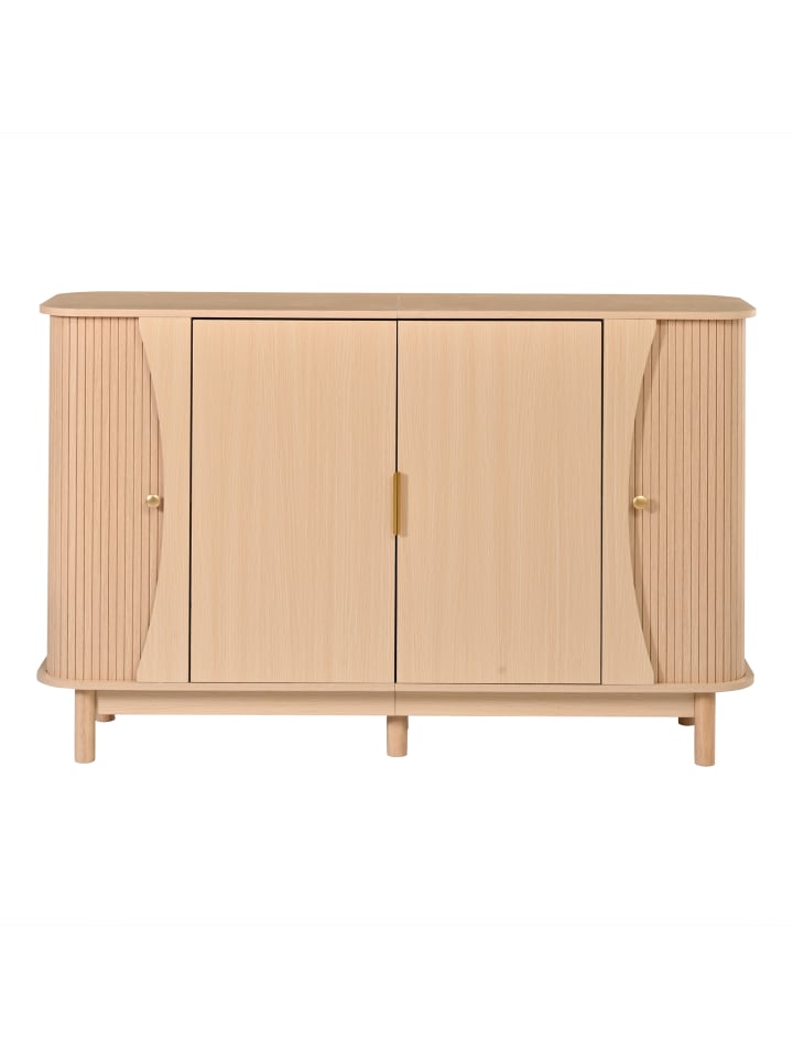 Sideboard in Naturholz 140x40x88 cm mit 2 Schiebetüren Geschwungenen Kanten