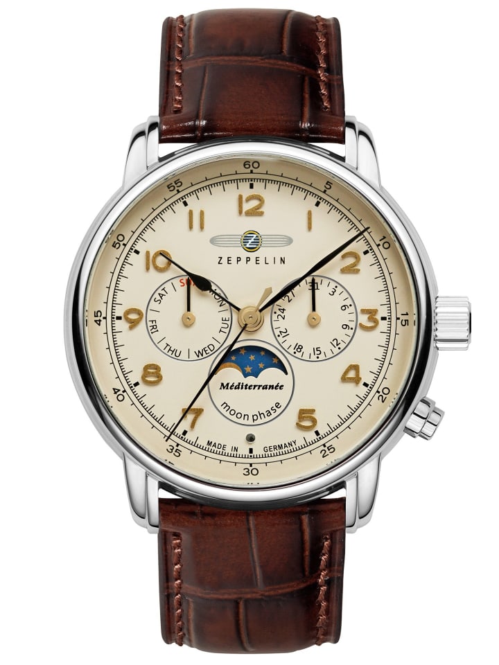 Herrenuhr 100 Jahre Mediterranée Mondphase Creme / Braun / Silber
