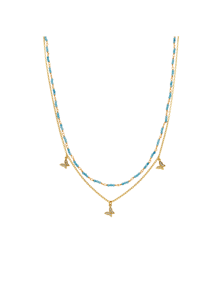 Halskette mit blauem Kristall, 18-karätiges Gold-Finish – Zinli