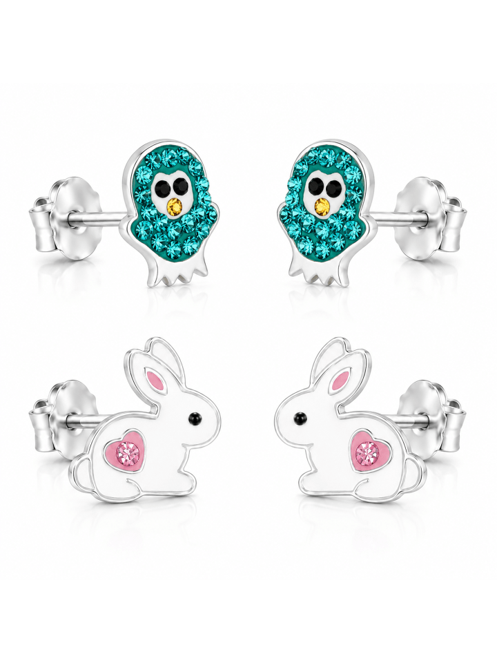 Ohrstecker Set Hase und Eule 925 Silber