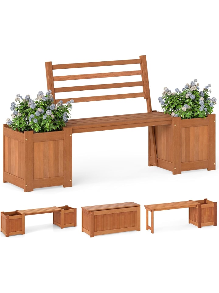 Gartenbank 2-Sitzer & Blumenkasten 172 x 46,5 x 91cm in Braun
