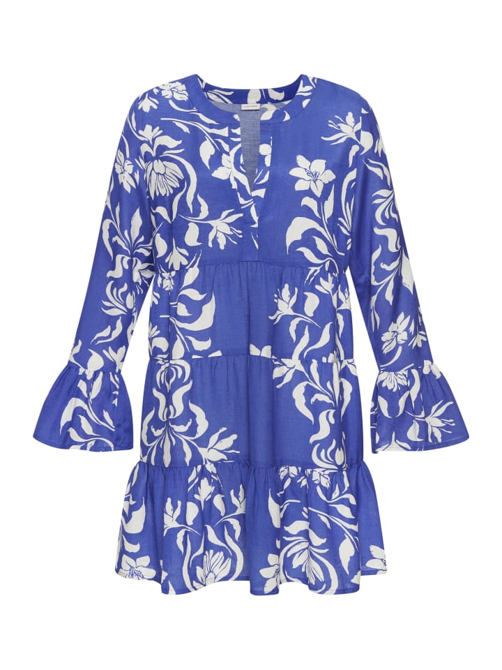 Longbluse in royalblau-creme
