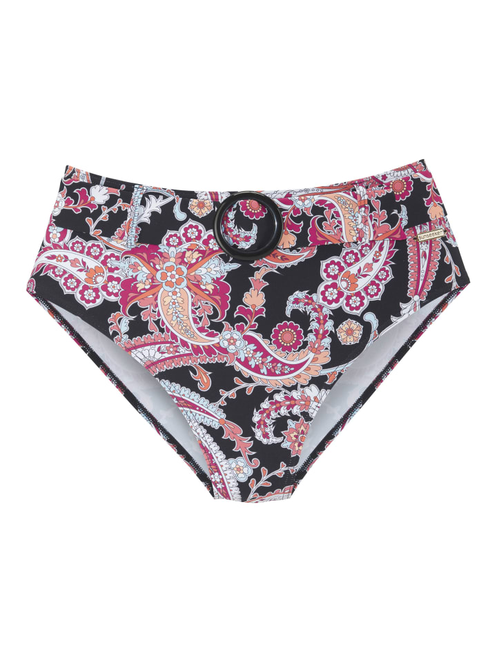Highwaist-Bikini-Hose in schwarz bedruckt