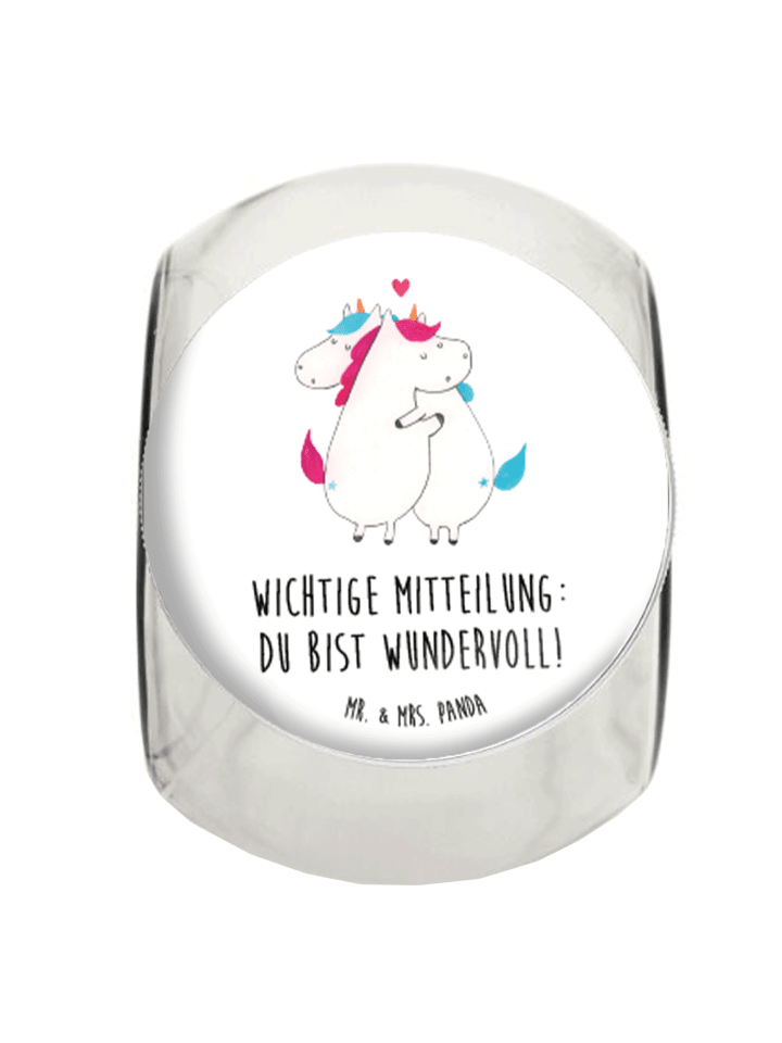 Bonbonglas Einhorn Mitteilung mit Spruch in Weiß