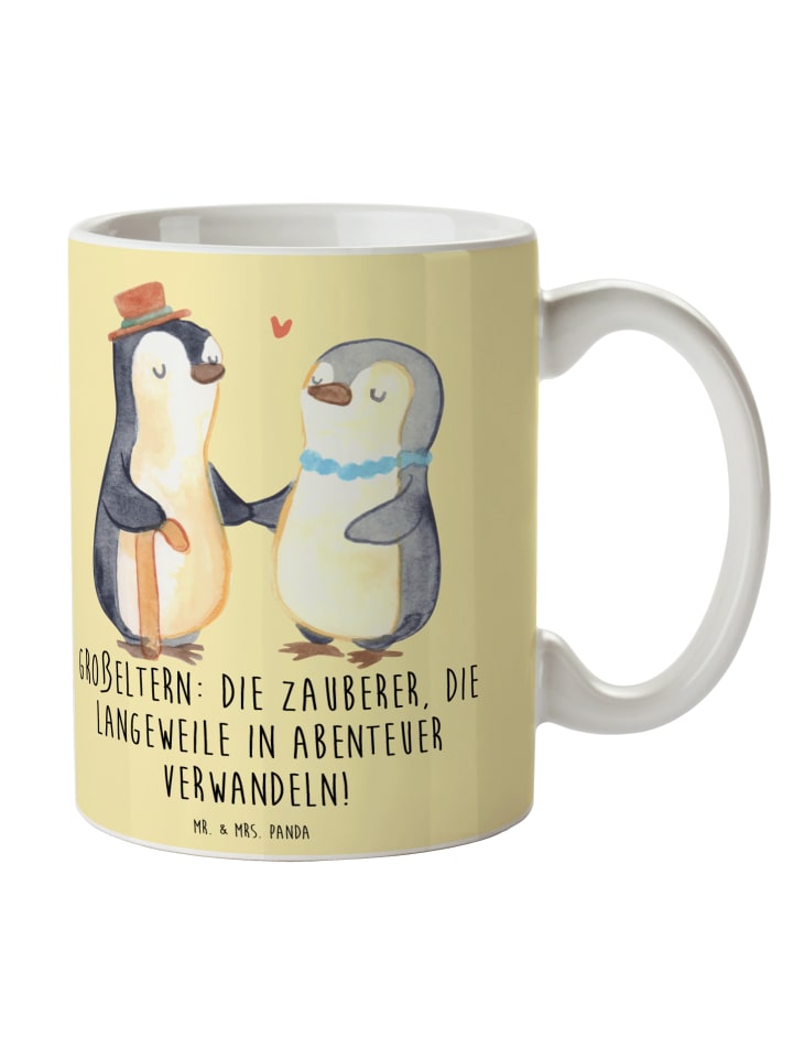 Kaffeetasse Großeltern Zauberer mit Spruch in Gelb Pastell
