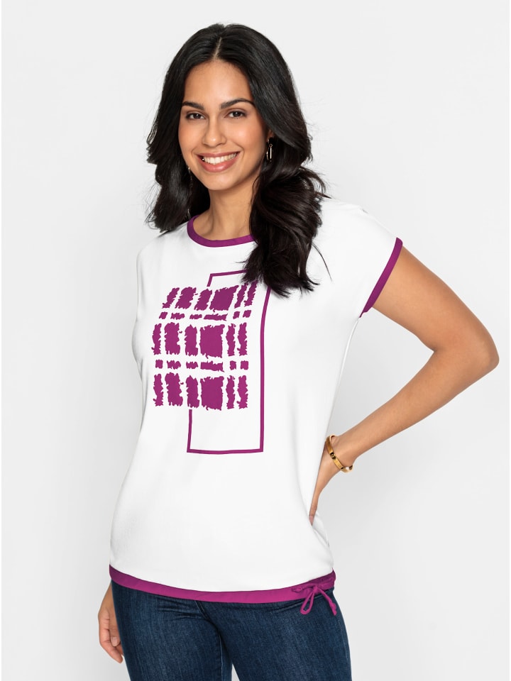 Shirt in ecru-magenta-bedruckt