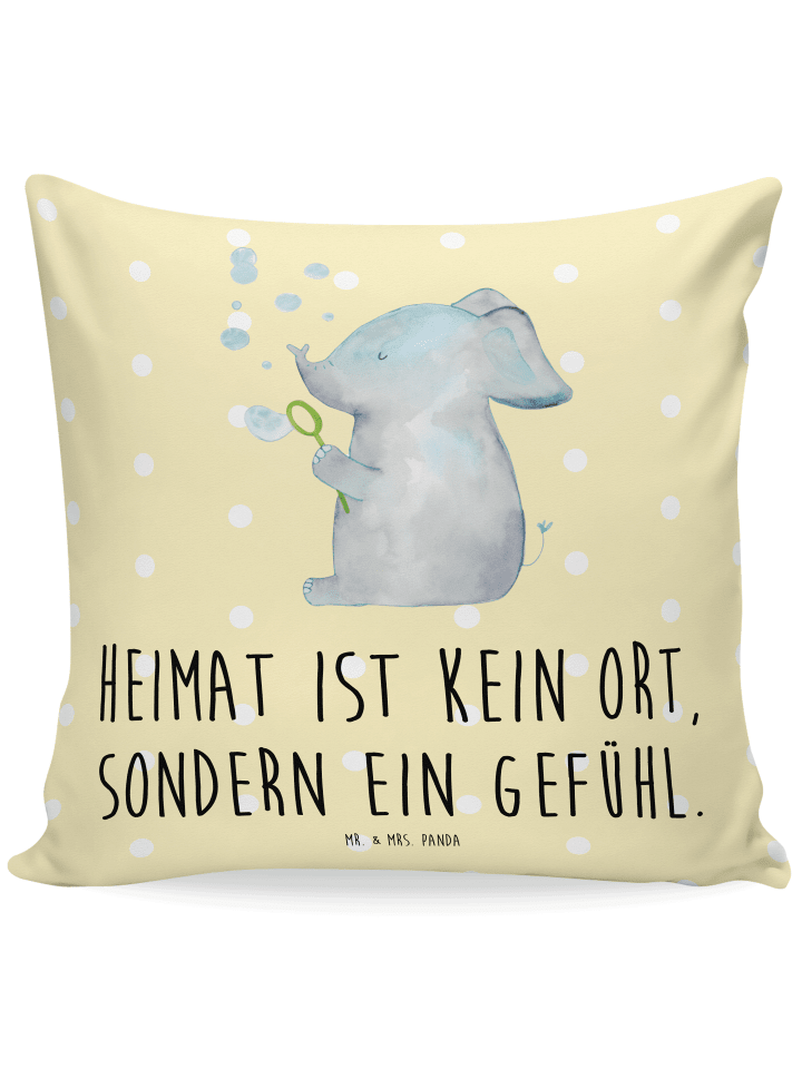 Sofakissen Elefant Seifenblasen mit Spruch in Gelb Pastell