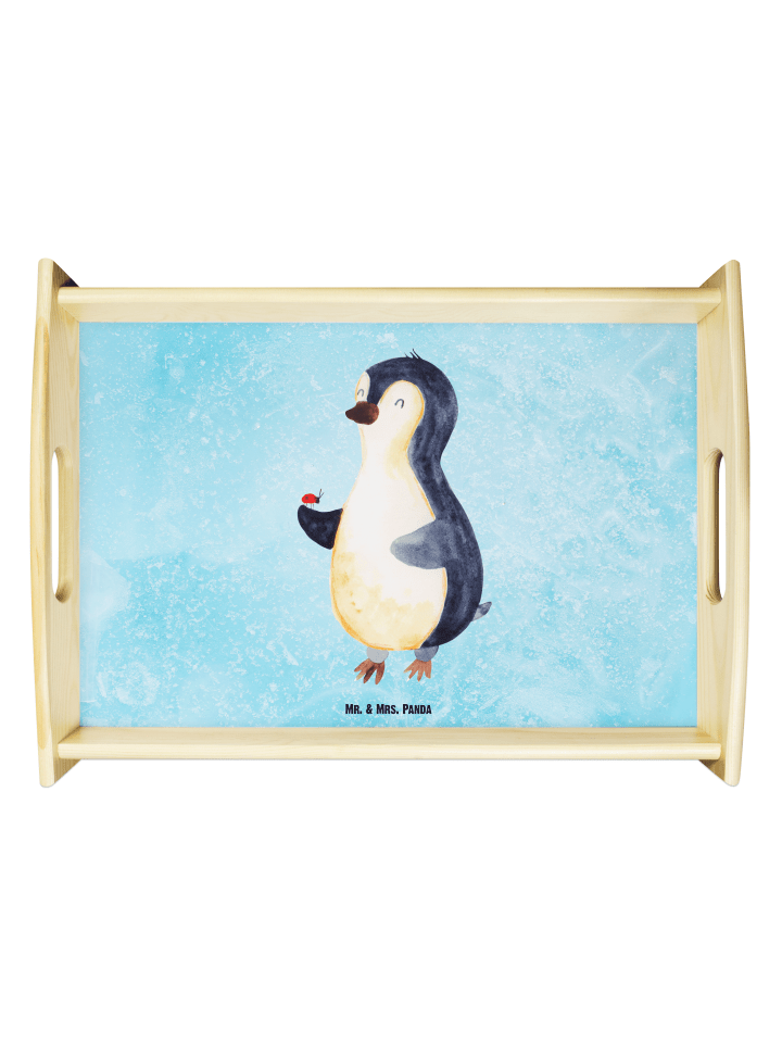 Dekotablett Pinguin Marienkäfer ohne Spruch in Eisblau