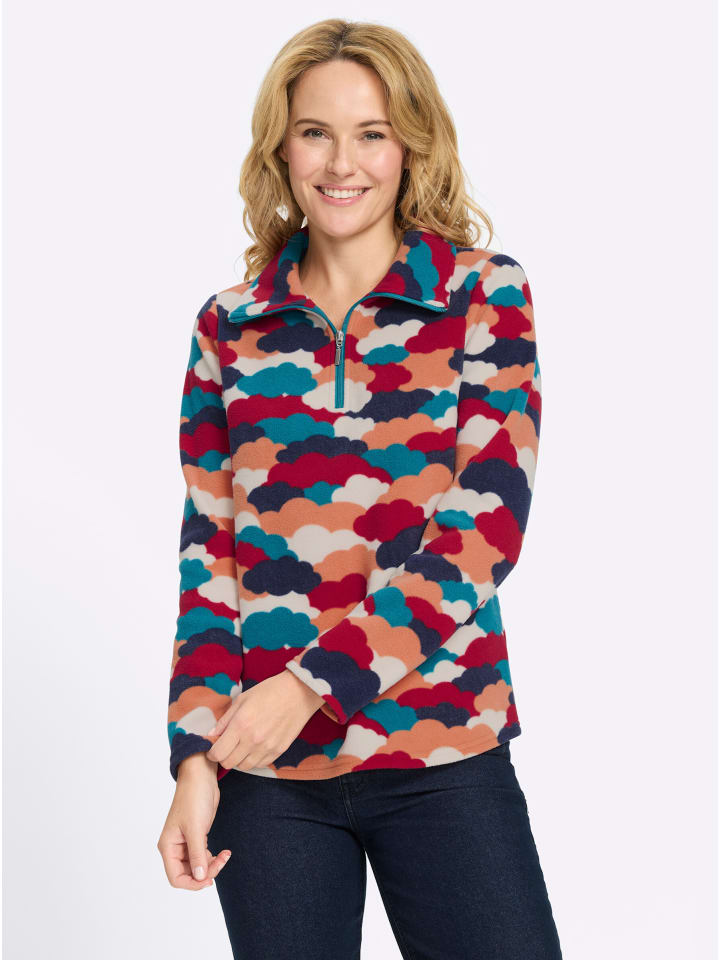 Fleece-Shirt in marine-papaya-bedruckt