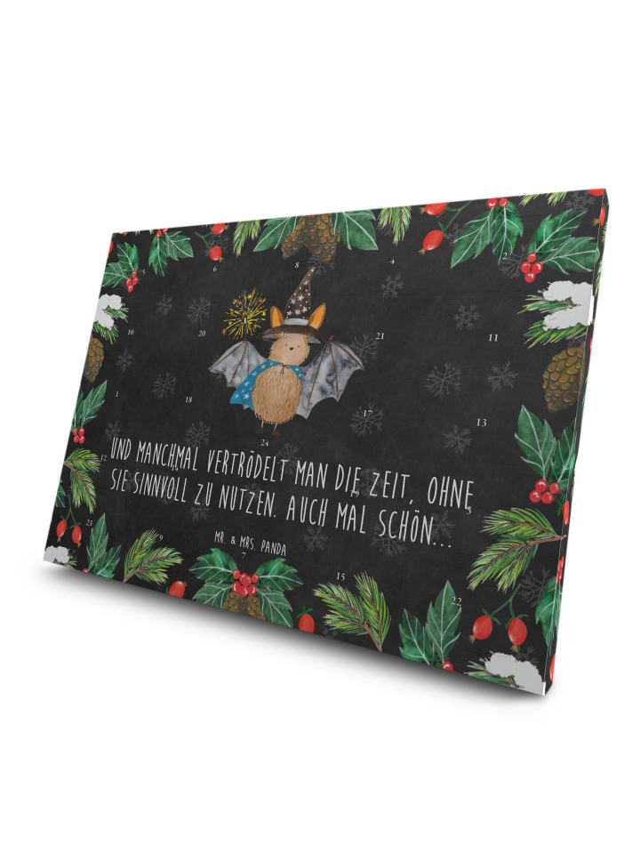 Advents-Teekalender Fledermaus Zauberer mit Spruch in Kreidetafel