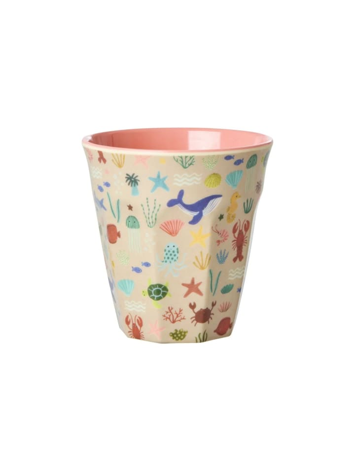 Mittelgroßebecher Ocean Print in koralle