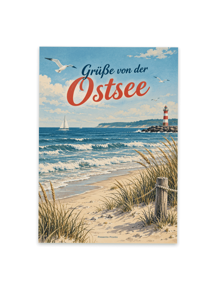 Postkarte Küste nostalgisch Design mit Spruch in Weiß