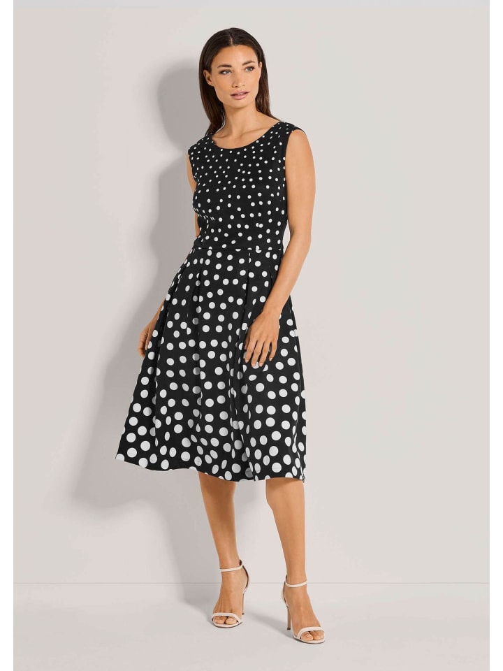 Kurzarm Tupfenkleid in Midilänge in schwarz / weiß