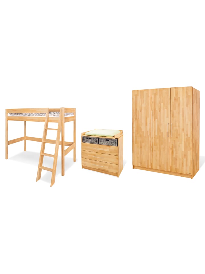 Jugendzimmer-Set Natura breit groß mit Hochbett, 3-tlg.