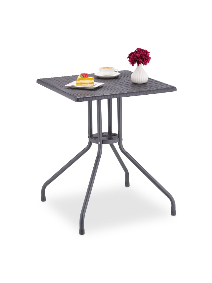 Relaxdays Gartentisch Rattan-Optik 75x61x61cm - Eckiger Balkontisch Aus Kunststoff & Stahl