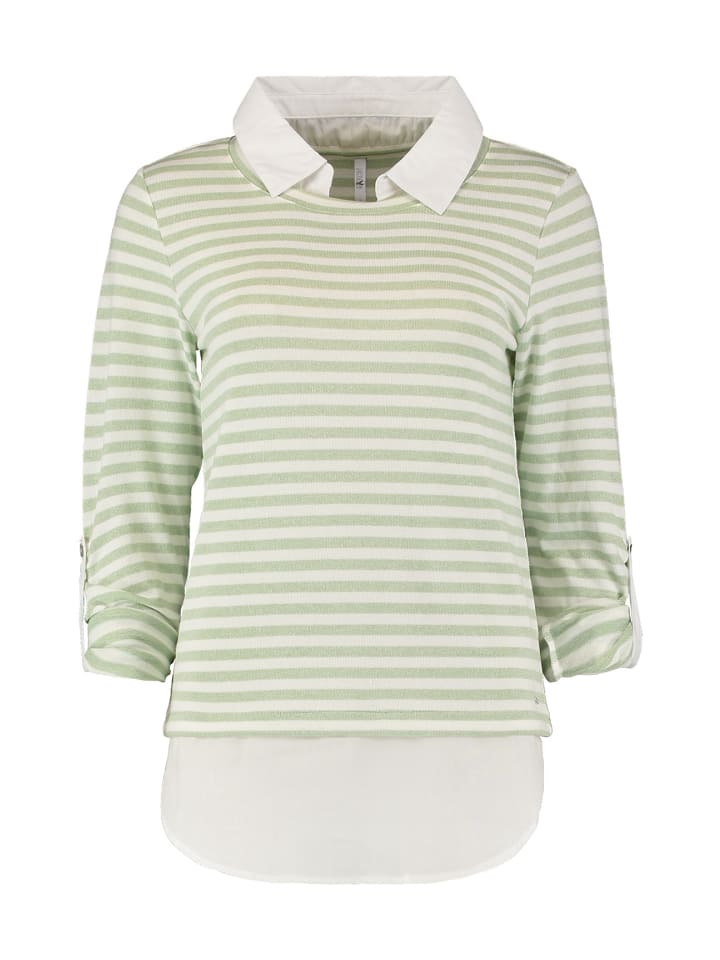 Legerer Hemdkragen Pullover mit Streifen Design Li44nda in Grün