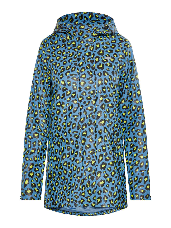 Damen Regenjacke in Stahlblau Limette Leo