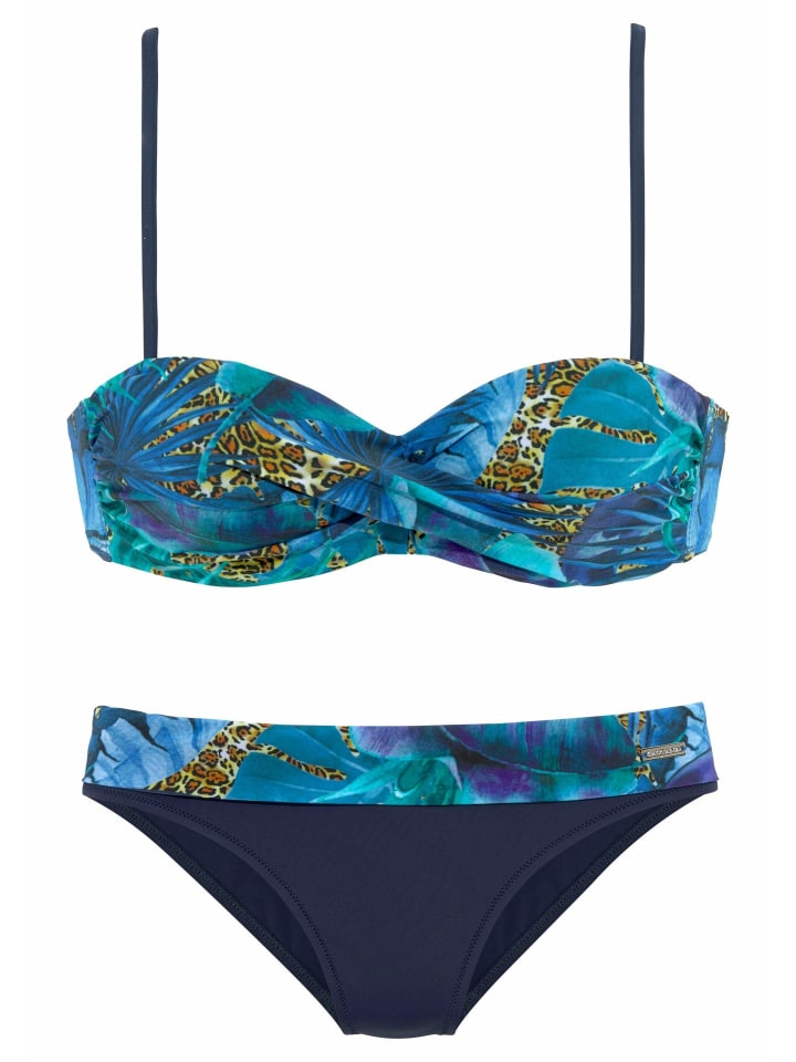 Bügel-Bandeau-Bikini in blau-bedruckt