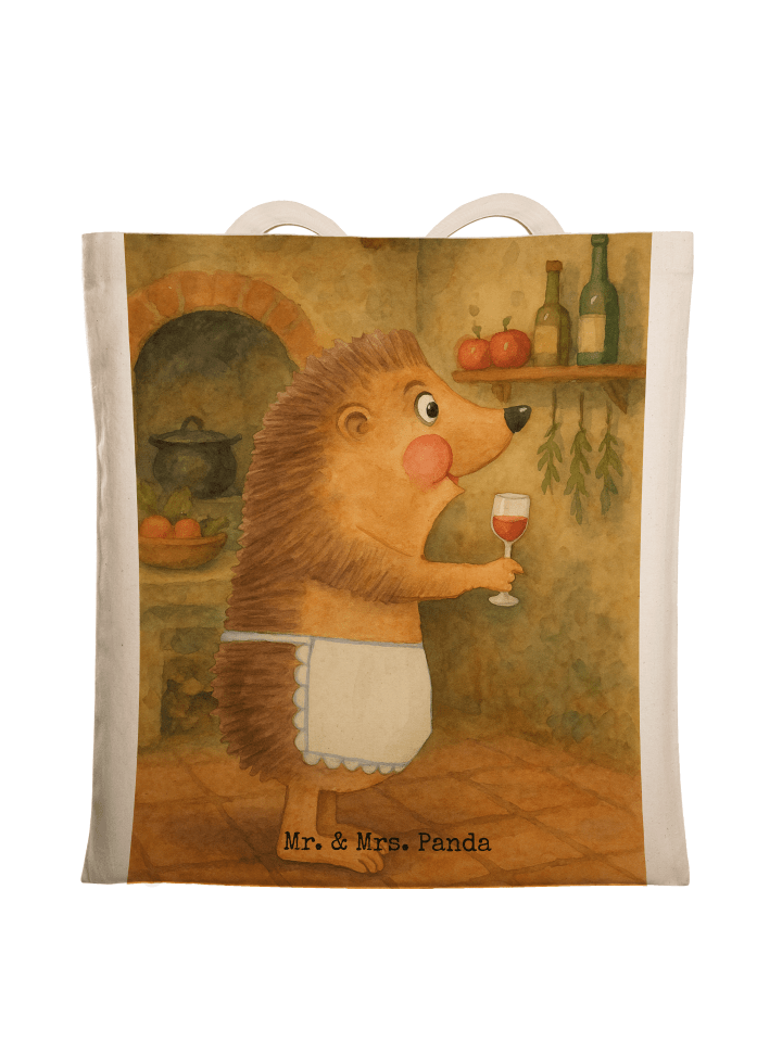 Stofftragetasche Igel Wein Design ohne Spruch in Weiß