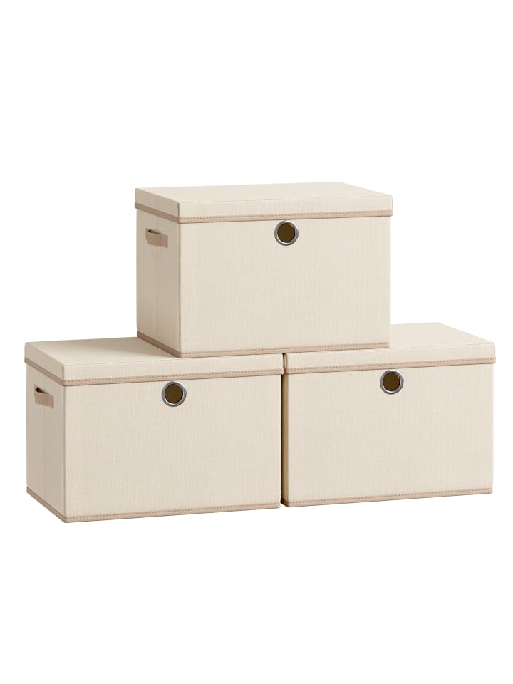 3er-Set: Aufbewahrungsbox Tina in Beige - (B)30 x (H)30 x (T)43 cm