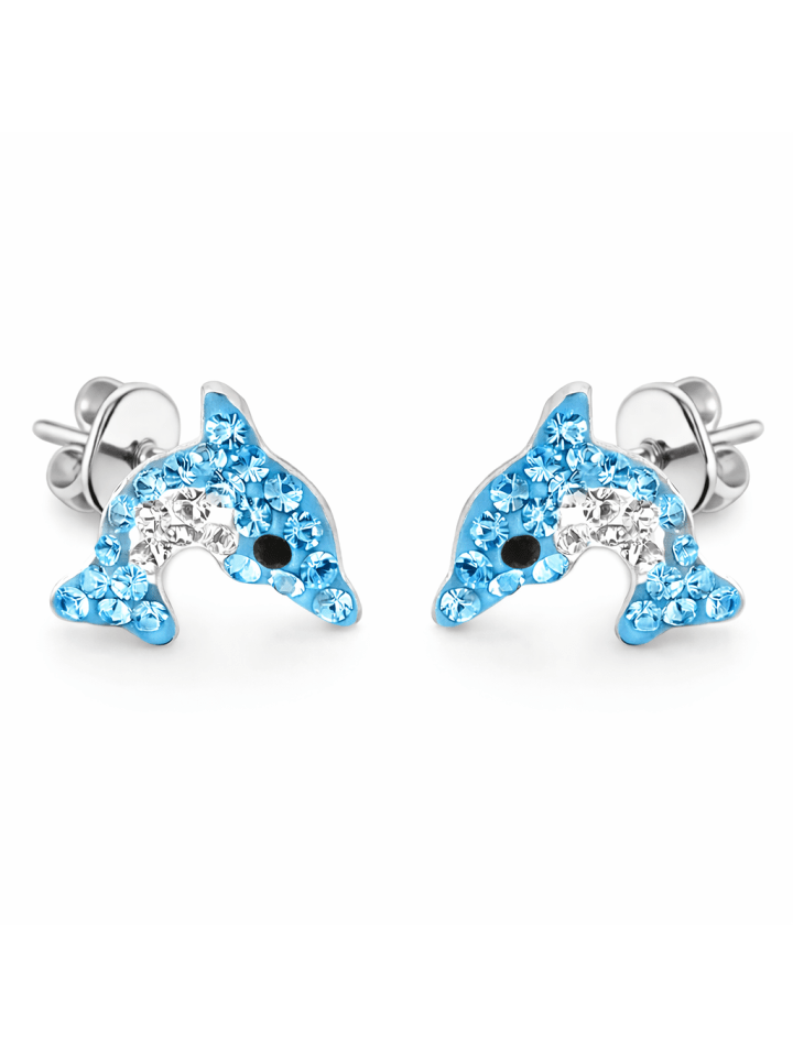 Kinder Ohrringe 925 Silber Delfin in Blau
