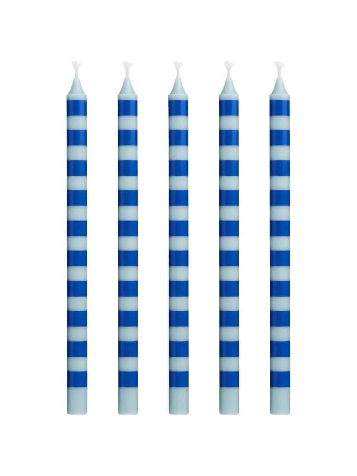 DÜNNE Kerze STREIFEN HELLBLAU DUNKELBLAU Ø 1,3 cm Länge 20 cm 5er Set