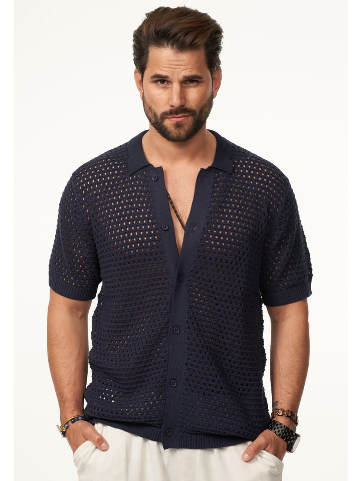 Poloshirt - im Crochet Vintage Summer-Look in Navy
